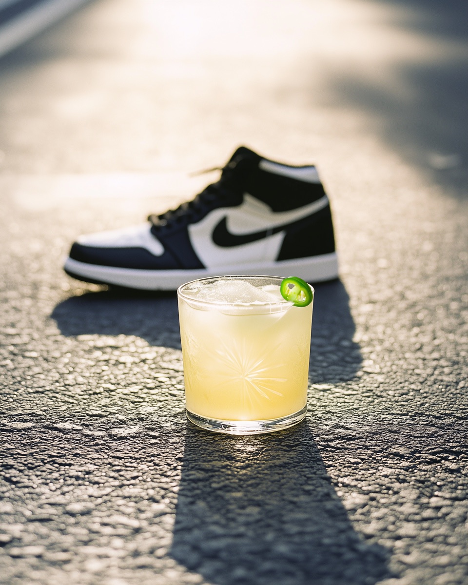 Blacktop Blaze pairing — street sneakers with a bold cocktail by Shoes & Booze