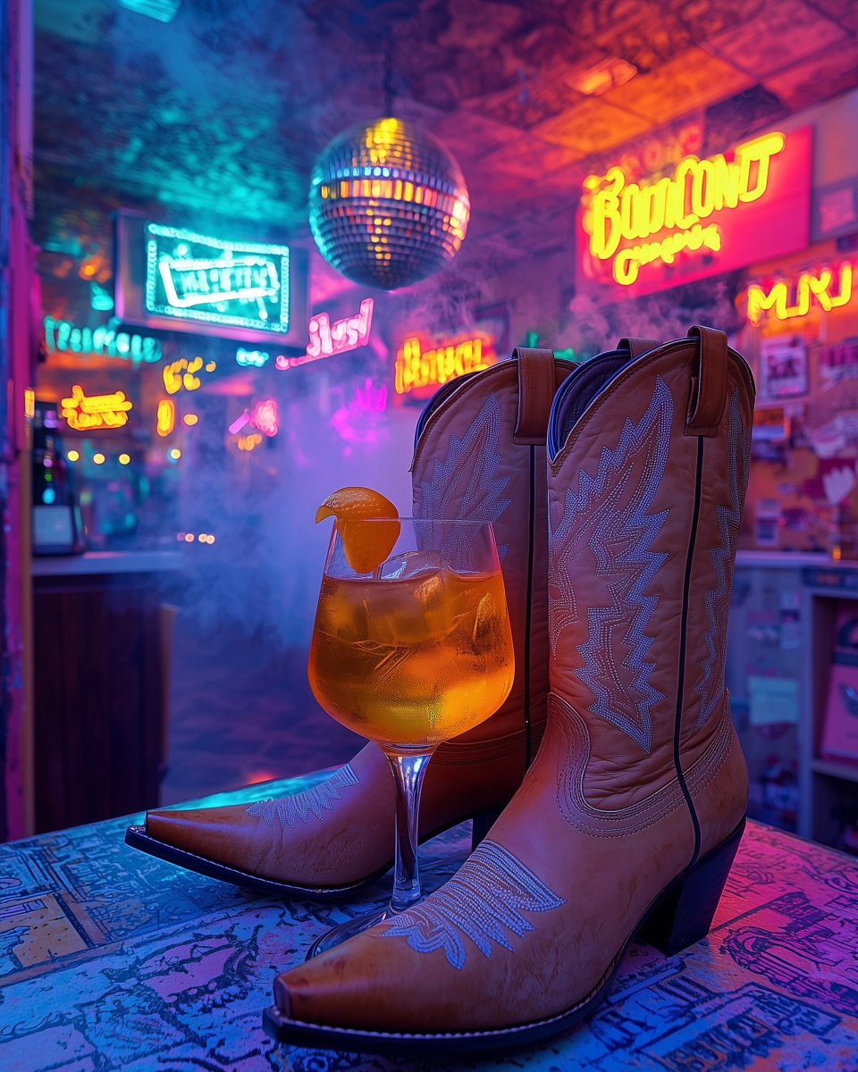 Boots and Bourbon pairing — stylish boots matched with a bourbon cocktail by Shoes & Booze