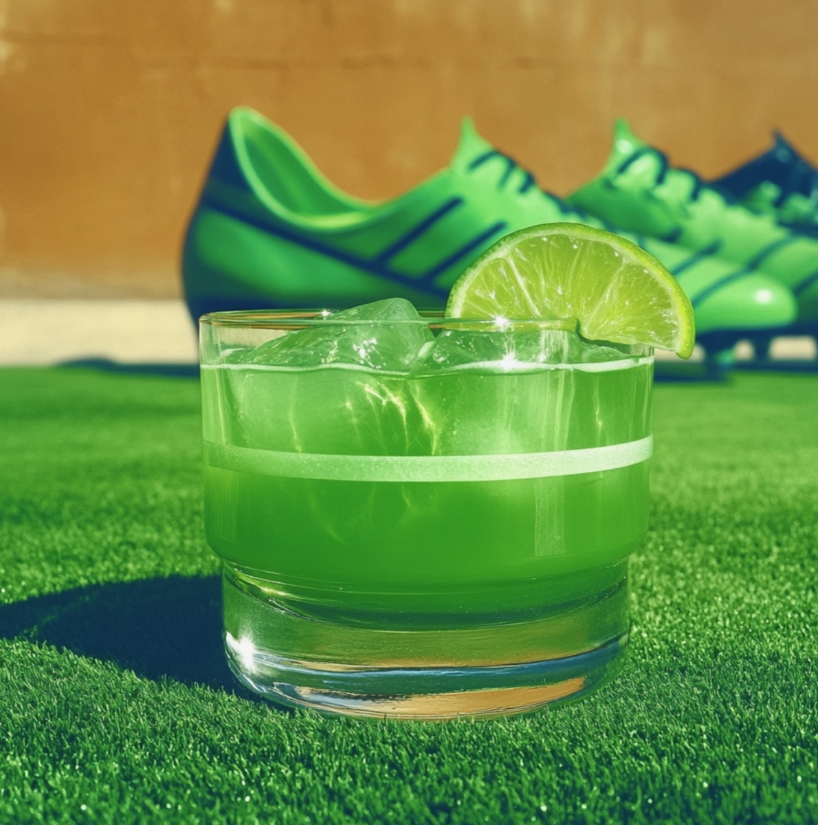 Neon Sprint pairing — neon athletic shoes with an electric cocktail by Shoes & Booze