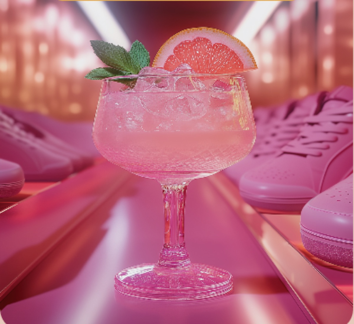 Pink Street Sneaker Sipper pairing — pink sneakers with a playful cocktail by Shoes & Booze