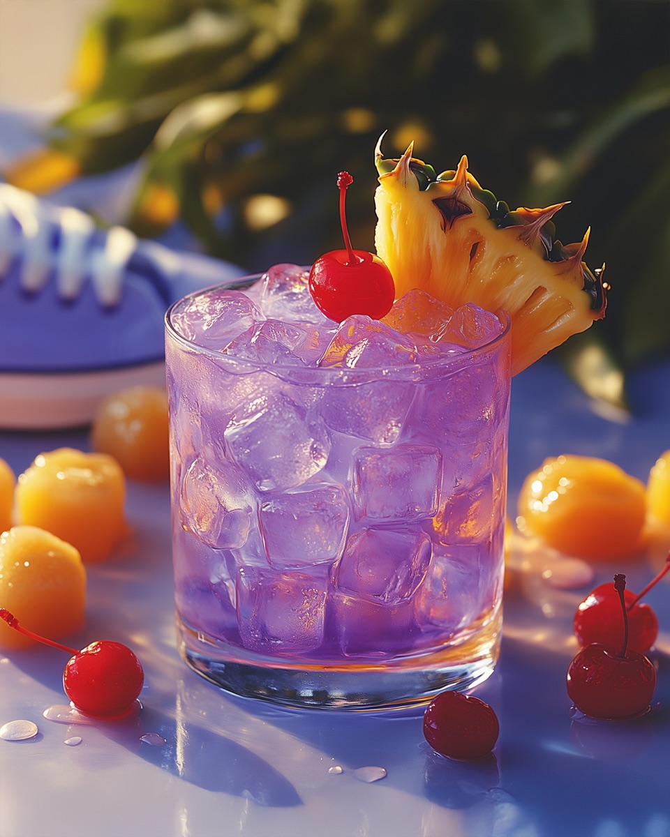 Purple Sneaker Breeze pairing — purple sneakers with a breezy cocktail by Shoes & Booze